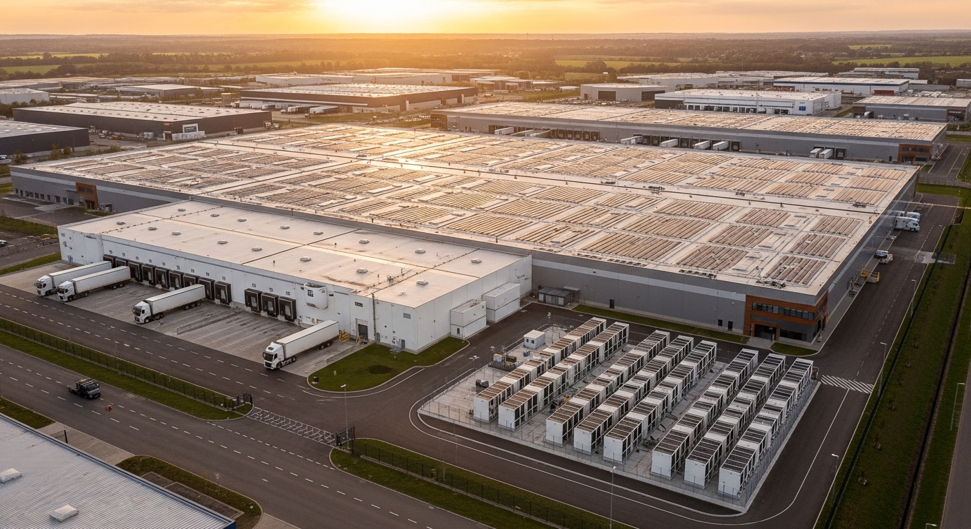 Logistics warehouse with solar and battery